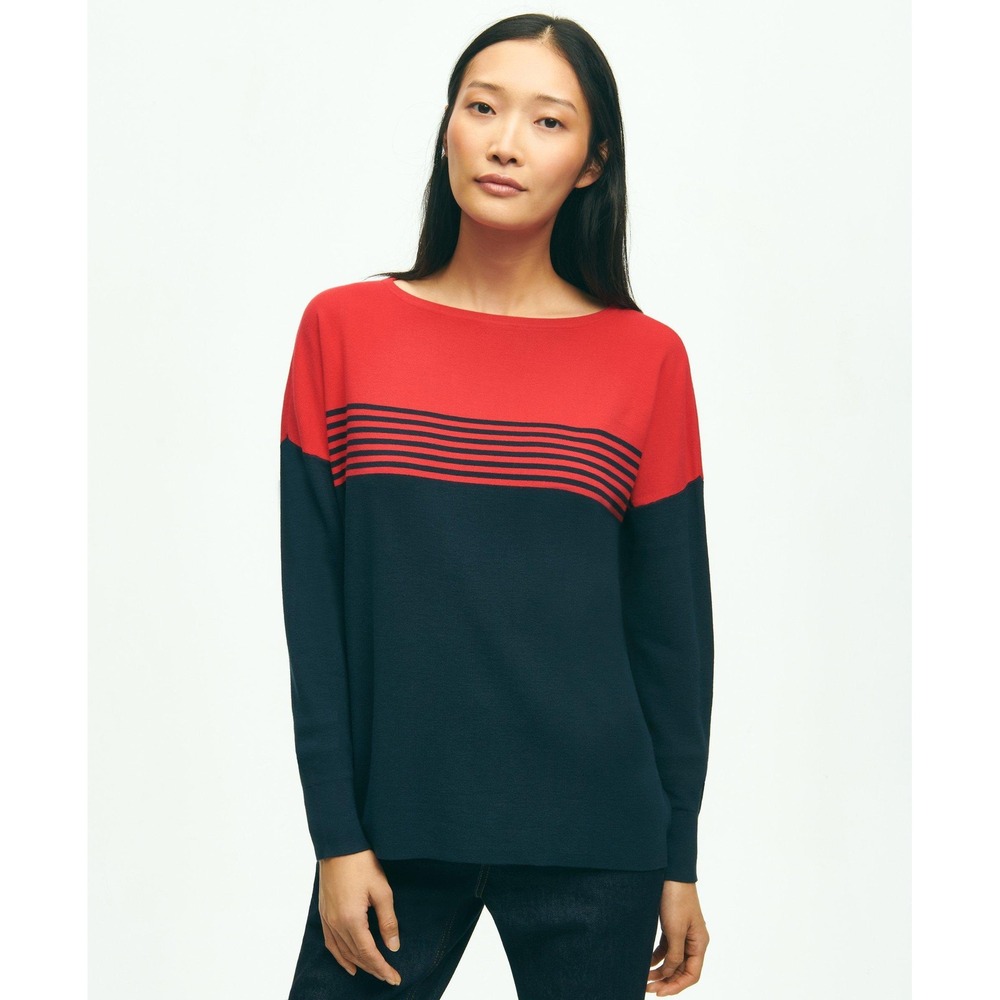 Brooks Brothers NWT $198 Red Navy Colorblock Crewneck Sweater Women's Small